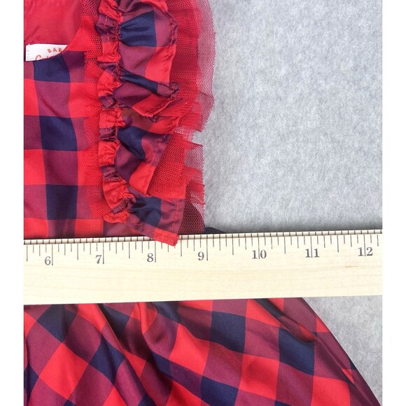Cat and Jack Baby Dress 6-9 Months Red Check Plaid Ruffle Lined Gown Party - Picture 9 of 13